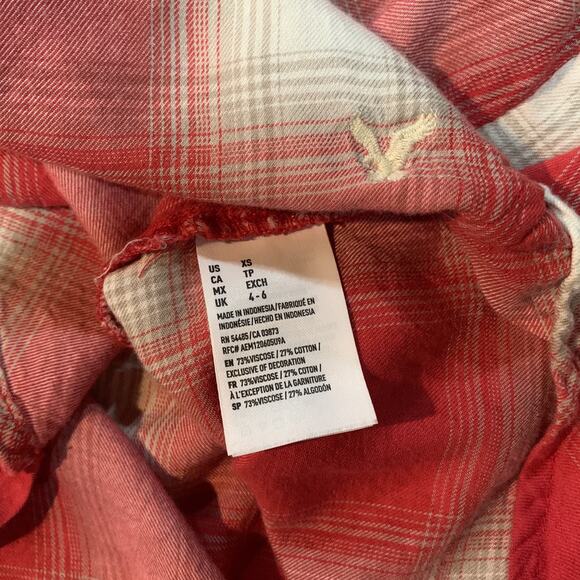 AEO American Eagle Lightweight Flannel Pink White Size XS - Picture 5 of 6